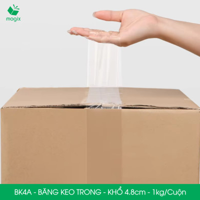BK4A - 3 cuộn băng keo trong 1kg, khổ 4.8cm lõi nhựa - Băng dính đóng hàng, băng keo khổ lớn