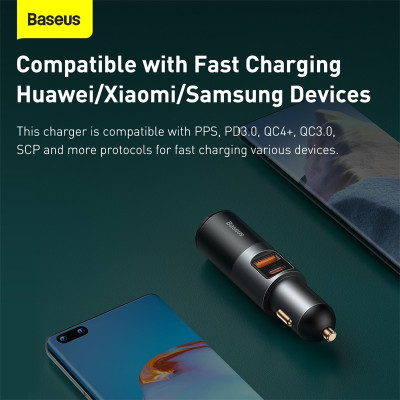 Tẩu sạc nhanh mở rộng 120W Baseus Share Together Fast Charge dùng cho xe hơi (120W, TypeC / USB Port, QC / PD3.0 Car Quick Charger with Cigarette Lighter Expansion Port ) - Hàng chính hãng