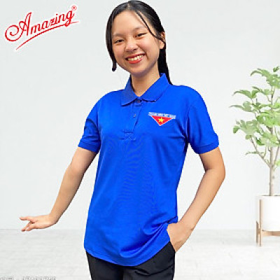 Áo thun Amazing Đoàn Thanh Niên cho nữ, vải thun polo co giãn, thêu logo cờ đỏ sao vàng,bigsize 80kg