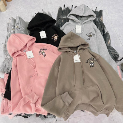 Áo khoác nữ chống nắng Hoodie Oversize Nỉ Dệt Logo Gấu Thêu 1849 đẹp cá tính hàng rất đẹp-A2120