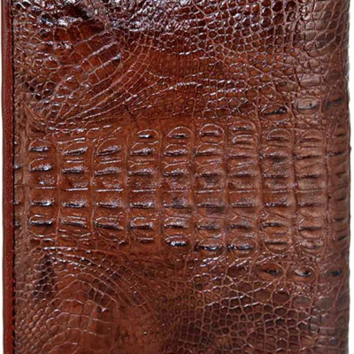 Ví Nam Da Cá Sấu Nguyên Con Kiểu Đứng Huy Hoàng HT2239 (12.5 x 10 cm) - Nâu Đất