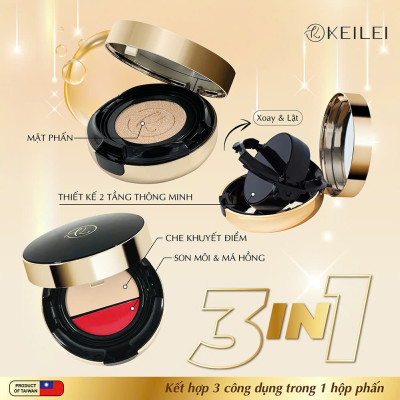 COMBO Phấn phủ kiềm dầu hoàn hảo KEILEI + Phấn nước đa năng 3 trong 1  KEILEI -  3 in 1 Radiance Cushion  KEILEI