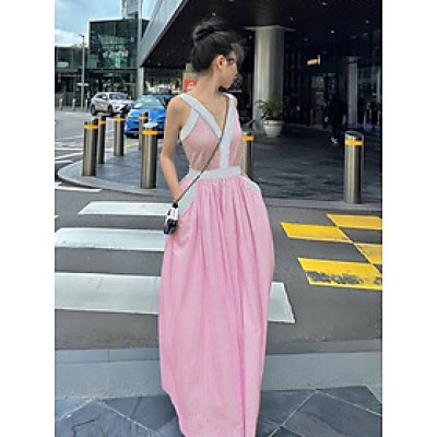 Đầm sọc phối trắng có túi thời trang