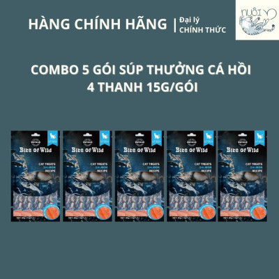 Súp thưởng cho mèo, chó của BITE OF WILD - Vị gà, vị cá hồi - Gói 60g (15g*4 tips)