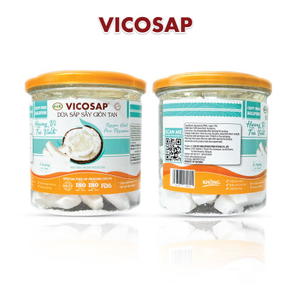 Dừa sáp sấy giòn cao cấp VICOSAP ít đường đồ ăn vặt healthy đặc sản Trà Vinh hộp 50g