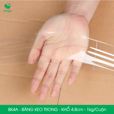 BK4A - 3 cuộn băng keo trong 1kg, khổ 4.8cm lõi nhựa - Băng dính đóng hàng, băng keo khổ lớn