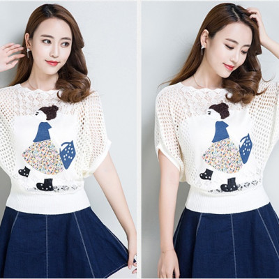 Áo len nữ mỏng nhẹ họa tiết cô gái Haint Boutique Al37