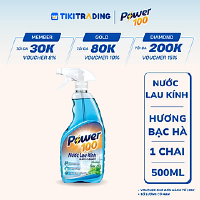 Chai Nước Lau Kính POWER100 Hương Bạc Hà 500ml