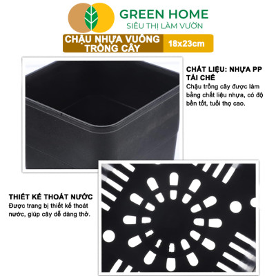 Chậu Vuông Trồng Cây Greenhome, Nhiều Kích Thước, Nhựa Cứng, Thoát Nước Tốt, Trồng Hoa, Kiểng Lá