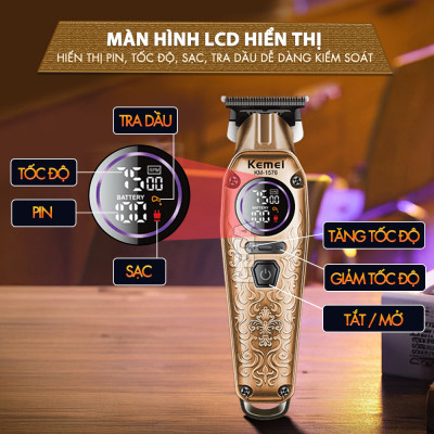 Tông đơ chấn viền Kemei KM-1576 lưỡi cắt mạ carbon cao cấp công suất 5W, điều chỉnh 3 mức tốc độ - Chính hãng