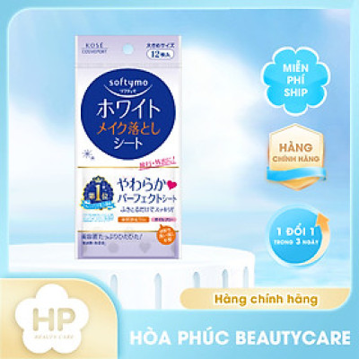 Khăn Giấy Tẩy Trang Dưỡng Trắng Da Kosé Softymo White Cleansing Sheet W (Gói 12 miếng)