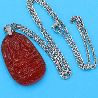 Vòng cổ phật Thiên Thủ Thiên Nhãn - thạch anh đỏ 3.6cm DITTOB8 - dây inox bạc - kèm hộp nhung - tuổi Tý