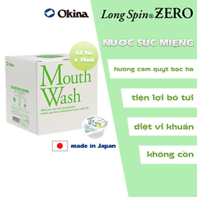 Nước súc miệng bỏ túi OKINA dòng LONG SPIN ZERO Nhật Bản hương Cam Quýt Bạc Hà không cồn – Hộp 42 hũ x 14ml
