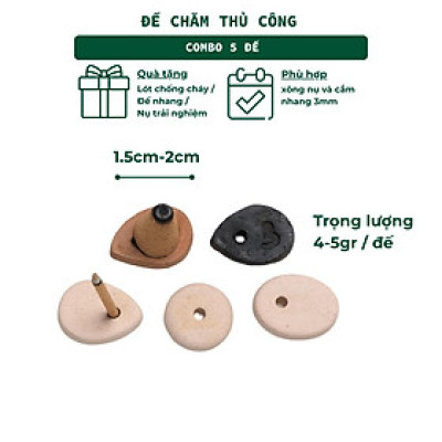 Bộ 5 Đế Cắm Nhang Trầm Hương Nhang Thủ Công Bằng Gốm Đất Sét Thủ Công Khe Nhang 3mm