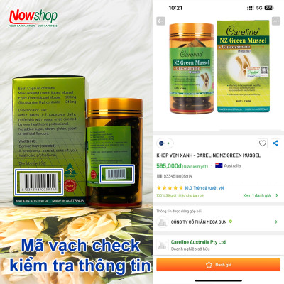 NZ Green Mussel + Glucosamine Careline hộp 60 viên hỗ trợ xương khớp chắc khỏe ngăn ngừa thoái hóa