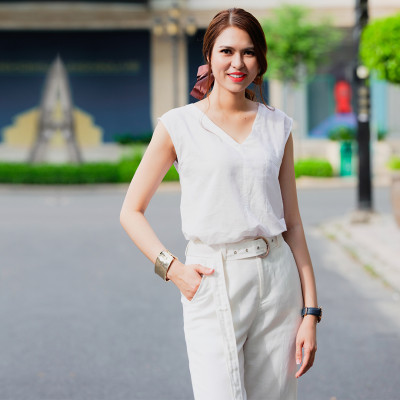 Áo Linen Không Tay Áo Kiểu Nữ Đẹp Thời trang thiết kế Hity TOP145 (Trắng Kim Cương)