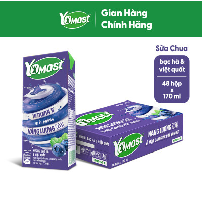 Thùng 48 Hộp Sữa Chua Lên Men Tự Nhiên Yomost Bạc Hà - Việt Quất (170ml/Hộp)