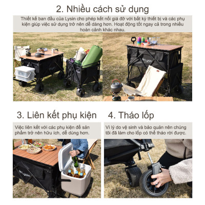 Xe kéo dã ngoại, ngoài trời, du lịch, cắm trại, picnic, đa năng bánh xe rộng có khóa cố định dung thích 230l gấp gọn