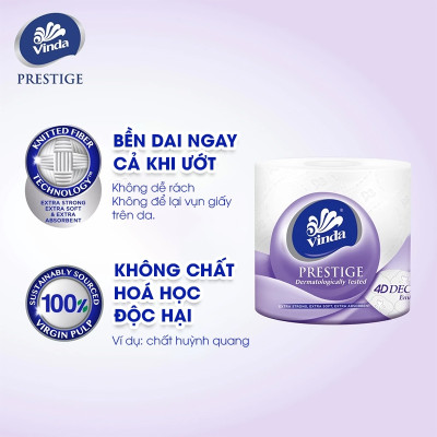 [MUA 1 LỐC GVS PRESTIGE 4D TẶNG 1 CUỘN] Giấy vệ sinh cao cấp Vinda Prestige 4D 3 lớp (8 Cuộn)