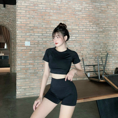 Bộ Đùi Ngắn Tay Dệt Kim Tập Yoga Gym