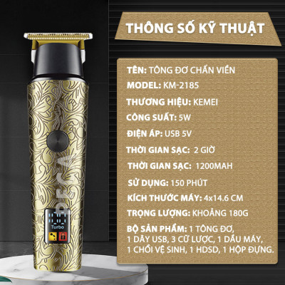 Tông đơ chấn viền Kemei KM-2185 điều chỉnh 2 mức tốc độ, công suất mạnh màn hình LCD tiện lợi - Hàng chính hãng