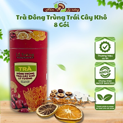 Trà Đông Trùng Trái Cây Khô Lý Tưởng 120g, Lọ Trà Cứng Gồm 8 Gói Nhỏ, Sản Phẩm Đạt Chứng Nhận OCOP 3 Sao Của Thành Phố Hà Nội