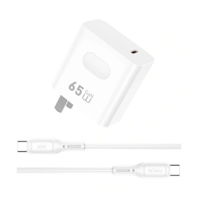 Bộ cóc củ dây sạc nhanh 65W USB C kèm dây Type C to Type C 60W PPS chống cháy hiệu WIWU GAN ESSEN Fast Charger cho iPhone 6 15 14 13 12 11 ProMax cho iPad Pro Air 10.2 9.7 10.5 11 12.9 13 inch S24 S25 cho Macbook cho Laptop Find Flip Fold - Hàng nhập khẩu