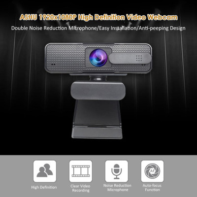 Webcam video độ nét cao ASHU 1920x1080P với Mic giảm tiếng ồn kép Chức năng tự động lấy nét