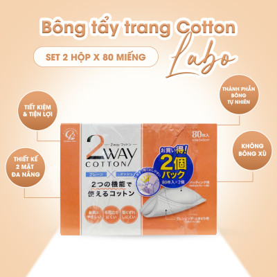 Set 2 Hộp Bông Tẩy Trang Cao Cấp Cotton Labo 2 Way (80 Miếng/Hộp)