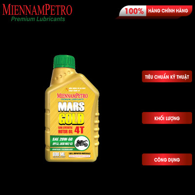 Dầu Nhớt MiennamPetro Mars Gold Motor Oil 4T 20W-50 API SJ JASO MA2 1L Bảo Vệ Động Cơ Xe Máy 4 Thì Cao Cấp