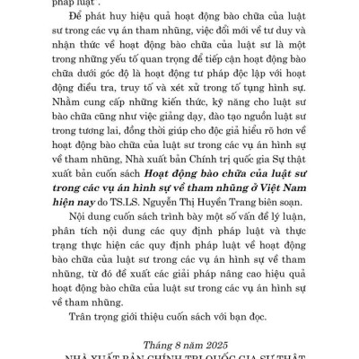 Hoạt động bào chữa của luật sư trong các vụ án hình sự về tham nhũng ở Việt Nam hiện nay