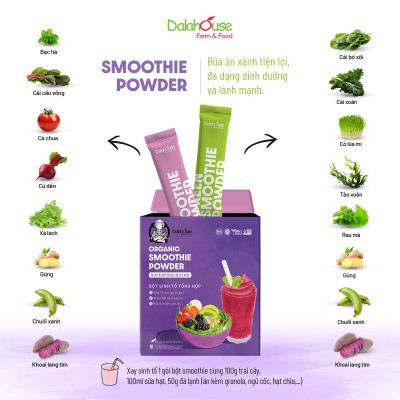 Bột sinh tố tổng hợp Dalahouse/organic smoothie powder hộp 100gr (10 gói) - Bữa ăn xanh tiện lợi giàu chất sơ probiotic