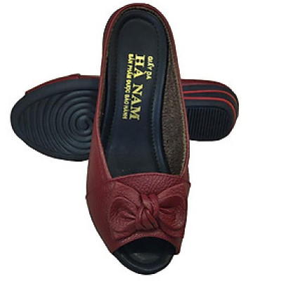 Dép Nữ Quai Ngang Đế Xuồng Da Bò Thật TiTi ĐÔ Cao Cấp 4cm DNU2071d