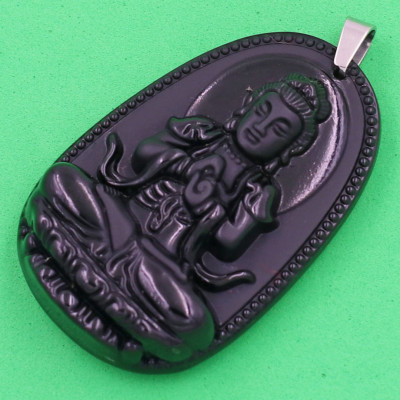 [Tuổi Mùi, Thân] Mặt Dây Chuyền Phật Đại Nhật Như Lai Đá Thạch Anh Đen Size Nhỏ 3.6cm & Size Lớn 5cm - Tặng Kèm Móc Inox - Phong Thủy 868 - May Mắn - Bình An