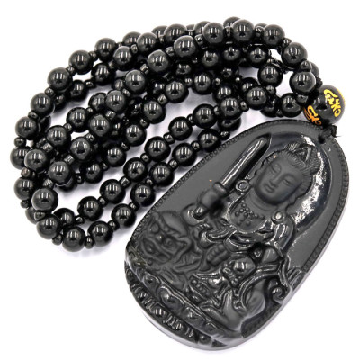 Vòng cổ Văn Thù Bồ Tát thạch anh đen 6 cm MDS3
