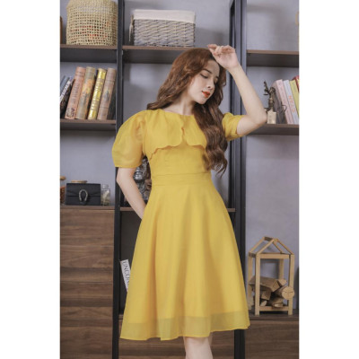 Váy Tơ Óng Màu Vàng 23V011 Cao Cấp Pi Style