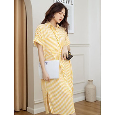 Đầm sơ mi sọc vàng NGADO