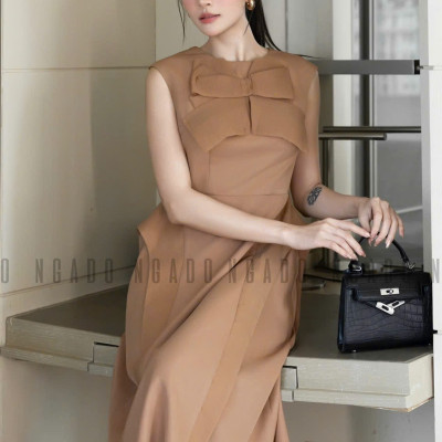 Đầm nâu sát nách NGADO , đầm công sở , dự tiệc