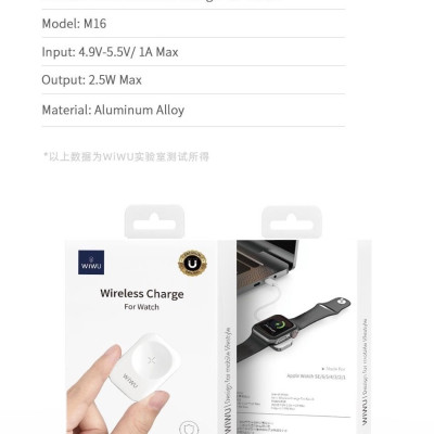 Sạc Không Dây Wiwu Wiwu Wireless Charge M16 Dành Cho Đồng Hồ Thông Minh Sạc Nhanh, Hấp Phụ Từ Tính Mạnh - Hàng Chính Hãng