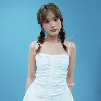 DOTTIE - Đầm hai dây nhún thân - Trắng - D0704