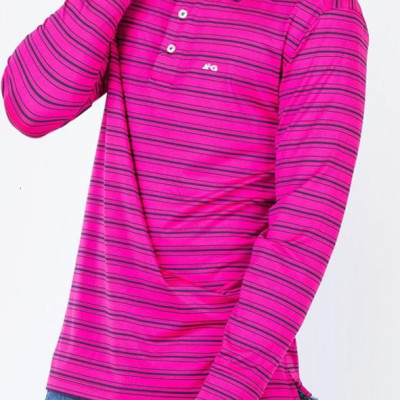 Áo thun dài tay nam Aligro kẻ ngang màu hồng ALGAPD015