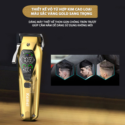 Tông đơ cắt tóc chuyên nghiệp Kemei KM-1698 lưỡi cắt mạ carbon DLC cao cấp công suất siêu mạnh 10W - Chính hãng