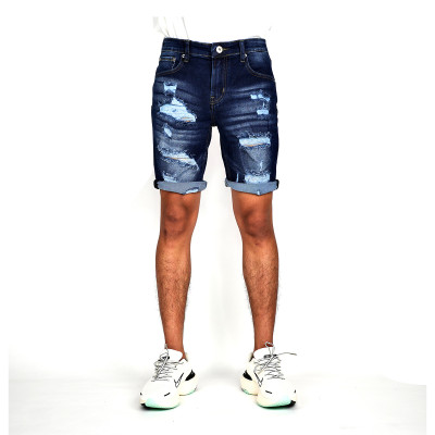 Quần Short Jeans Nam Rách Cao Cấp HUNTER X-RAYS Form Slim Thun Màu Xanh Đậm S78 
