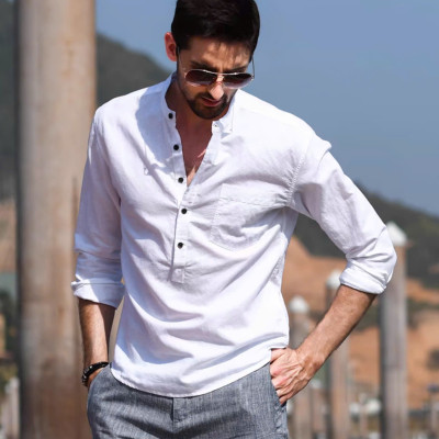 Áo sơ mi nam cổ tàu thiết kế  tày dài thích hợp mặc mùa nhè, mùa thu với chất liệu mềm mịn mướt