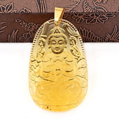 Mặt dây chuyền phật Thiên Thủ Thiên Nhãn thủy tinh vàng 3.6cm - phật bản mệnh tuổi Tý - Mặt size lớn