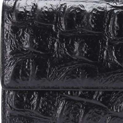 Ví Nữ Da Bò Vân Cá Sấu Lớn 3 Gấp Huy Hoàng HT3152 (19 x 9.5 cm) - Đen