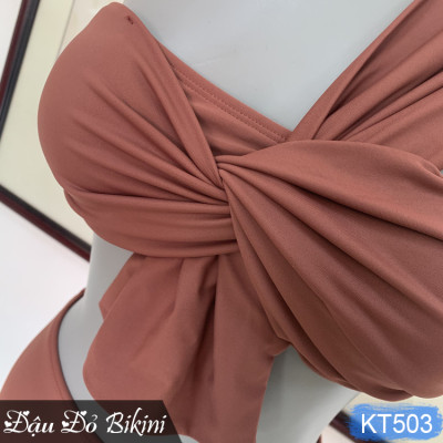 Bikini nữ trẻ trung, quần cạp cao kín đáo, áo dáng lệch vai cách điệu sexy, có sẵn đệm, bộ bơi phong cách Hàn quyến rũ | KT503