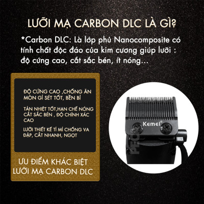 Tông đơ cắt tóc chuyên nghiệp Kemei KM-1691 lưỡi cắt mạ carbon công suất 10W điều chỉnh 40 mức tốc độ - Hàng chính hãng