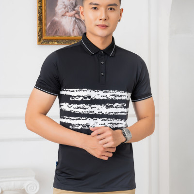 Áo Polo đen phối kẻ ngang Aligro ALGPLO73