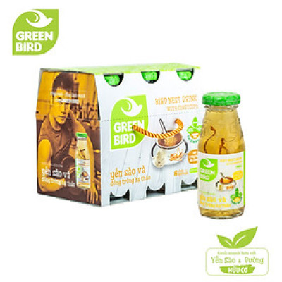 Lốc Green Bird - Nước Uống Bổ Dưỡng Yến Sào Và Đông Trùng Hạ Thảo - (6chai*185ml)